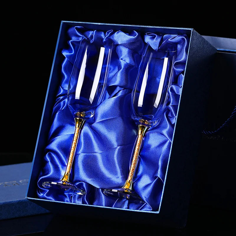2 Pieces Luxury High-end Diamond Crystal Glass Red Wine Set High Party Wine Glass Drinking Champagne Flute